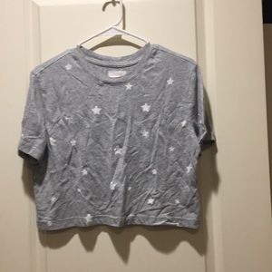 Colsie women Cropped star design crew neck Tshirt short sleeve size M grey white